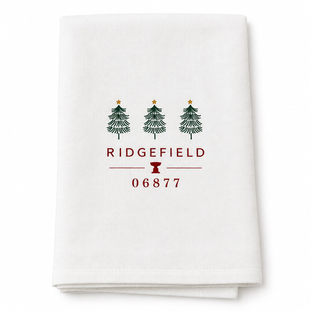 Ridgefield CT Holiday Trees Tea Towel