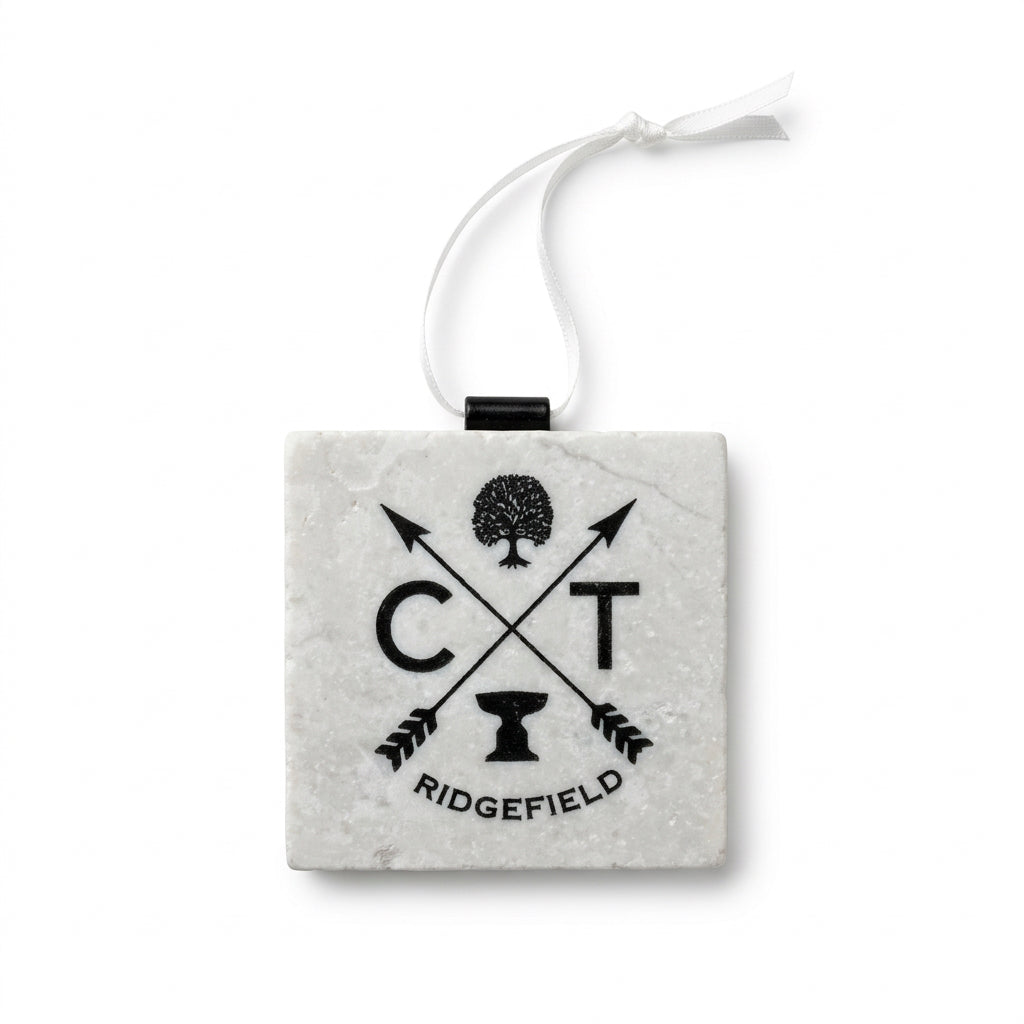 Ridgefield CT Tumbled Marble Holiday Ornament & Wine Bottle Charm