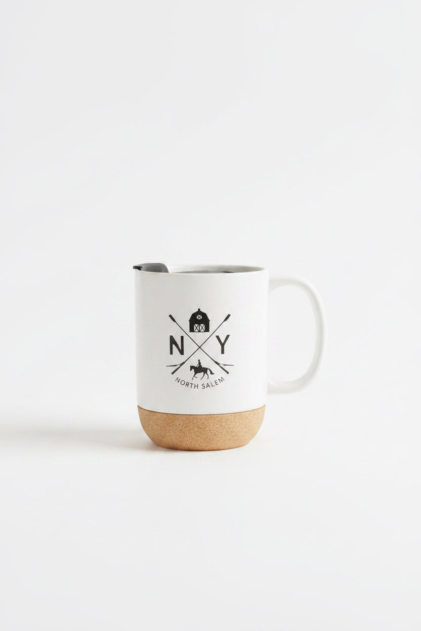 North Salem NY Equestrian Ceramic Travel Mug with Cork Base & Lid