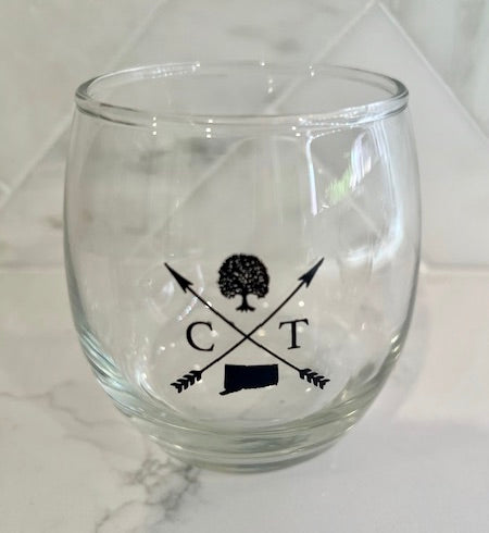 NEW DESIGN!  Stemless Iconic Connecticut Wine Glass
