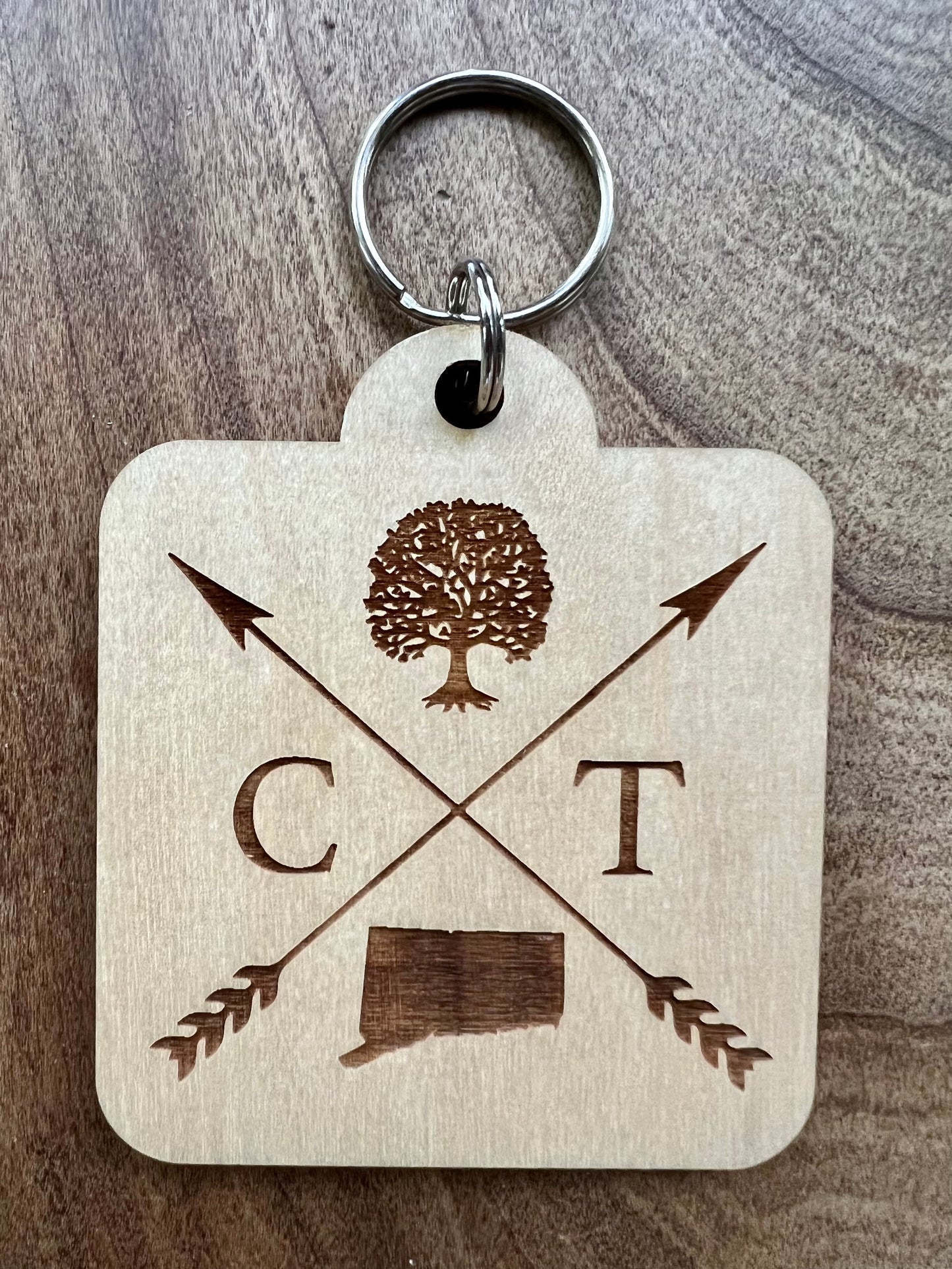 Iconic Connecticut Wood Cut Key Ring