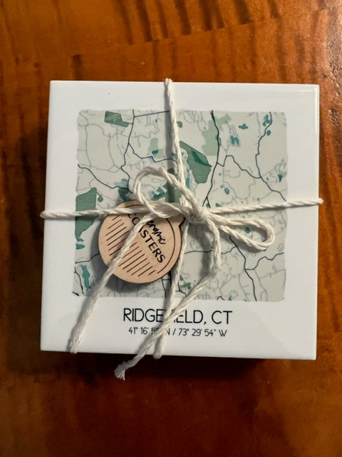 Ridgefield CT Map Art Tile Coasters - Set of 4